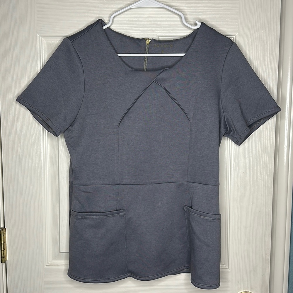 JAANUU Biker Scub Top Peplum Med Spa Gray M